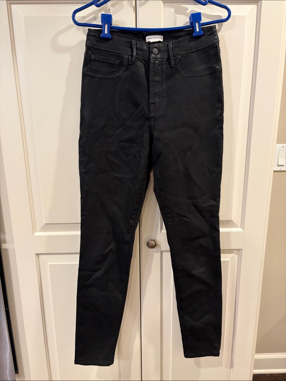 Good American Black Coated Skinny Jeans
